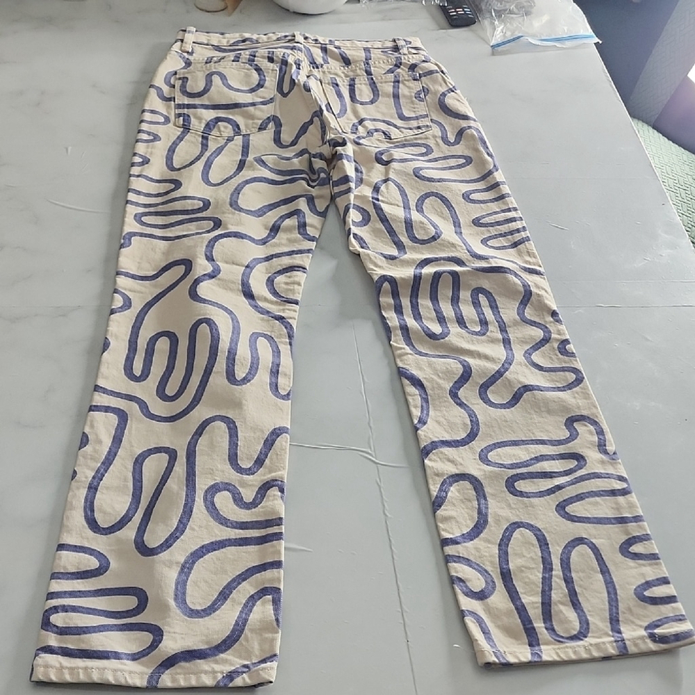 Sara Blue and Cream Patterned Trousers - Picture 4 of 9